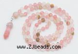 GMN5902 Hand-knotted 6mm matte volcano cherry quartz 108 beads mala necklaces with pendant