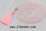 GMN600 Hand-knotted 8mm, 10mm rose quartz 108 beads mala necklaces with tassel