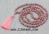 GMN601 Hand-knotted 8mm, 10mm pink wooden jasper 108 beads mala necklaces with tassel