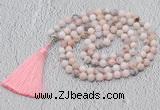 GMN602 Hand-knotted 8mm, 10mm natural pink opal 108 beads mala necklaces with tassel