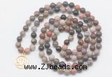 GMN6030 Knotted 8mm, 10mm wooden jasper 108 beads mala necklace with charm