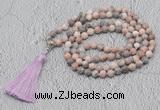 GMN605 Hand-knotted 8mm, 10mm pink zebra jasper 108 beads mala necklaces with tassel