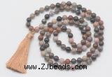 GMN6130 Knotted 8mm, 10mm wooden jasper 108 beads mala necklace with tassel
