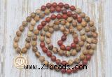 GMN6160 Knotted 8mm, 10mm picture jasper & red jasper 108 beads mala necklace with charm