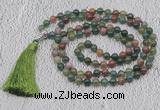 GMN621 Hand-knotted 8mm, 10mm Indian agate 108 beads mala necklaces with tassel