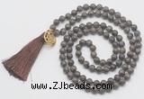 GMN6233 Knotted 8mm, 10mm rainbow labradorite 108 beads mala necklace with tassel & charm