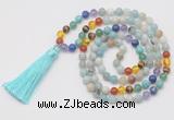 GMN6239 Knotted 7 Chakra 8mm, 10mm amazonite 108 beads mala necklace with tassel