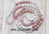 GMN6404 Hand-knotted 8mm, 10mm white howlite, pink jasper & rose quartz 108 beads mala necklaces