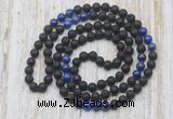 GMN6414 Hand-knotted 8mm, 10mm black lava & lapis lazuli 108 beads mala necklaces