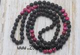GMN6416 Hand-knotted 8mm, 10mm black lava & red tiger eye 108 beads mala necklaces