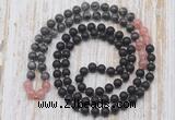 GMN6417 Hand-knotted 8mm, 10mm matte black agate, black labradorite & rose quartz 108 beads mala necklaces