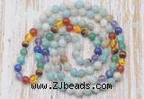 GMN6439 Hand-knotted 7 Chakra 8mm, 10mm amazonite 108 beads mala necklaces