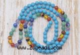 GMN6440 Hand-knotted 7 Chakra 8mm, 10mm turquoise 108 beads mala necklaces