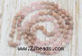 GMN6455 Hand-knotted 8mm, 10mm sunstone, rose quartz & white jade 108 beads mala necklaces