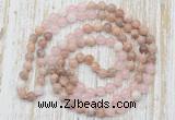 GMN6455 Hand-knotted 8mm, 10mm sunstone, rose quartz & white jade 108 beads mala necklaces