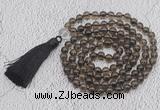 GMN653 Hand-knotted 8mm, 10mm smoky quartz 108 beads mala necklaces with tassel