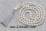 GMN660 Hand-knotted 8mm, 10mm white howlite 108 beads mala necklaces with tassel