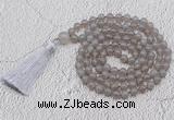 GMN664 Hand-knotted 8mm, 10mm grey agate 108 beads mala necklaces with tassel