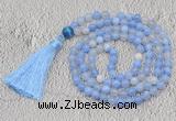 GMN670 Hand-knotted 8mm, 10mm blue banded agate 108 beads mala necklaces with tassel