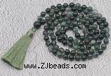 GMN690 Hand-knotted 8mm, 10mm moss agate 108 beads mala necklaces with tassel