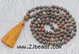 GMN692 Hand-knotted 8mm, 10mm ocean agate 108 beads mala necklaces with tassel