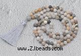 GMN698 Hand-knotted 8mm, 10mm bamboo leaf agate 108 beads mala necklaces with tassel