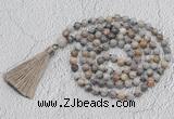 GMN699 Hand-knotted 8mm, 10mm silver needle agate 108 beads mala necklaces with tassel