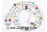 GMN7071 7 Chakra 8mm white howlite 108 mala beads wrap bracelet necklaces