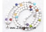 GMN7072 7 Chakra 8mm white howlite 108 mala beads wrap bracelet necklaces