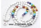 GMN7074 7 Chakra 8mm white howlite 108 mala beads wrap bracelet necklaces