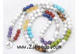 GMN7077 7 Chakra 8mm white howlite 108 mala beads wrap bracelet necklaces
