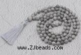 GMN708 Hand-knotted 8mm, 10mm grey picture jasper 108 beads mala necklaces with tassel