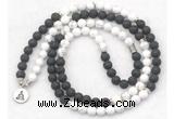 GMN7088 Chakra 8mm white howlite & black lava 108 mala beads wrap bracelet necklaces
