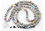 GMN7099 7 Chakra 8mm dalmatian jasper 108 mala beads wrap bracelet necklaces