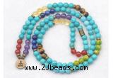 GMN7101 7 Chakra 8mm turquoise 108 mala beads wrap bracelet necklaces