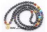 GMN7106 7 Chakra 8mm black labradorite 108 mala beads wrap bracelet necklaces