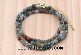 GMN7204 4mm faceted round tiny Indian agate beaded necklace jewelry