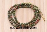 GMN7215 4mm faceted round tiny unakite beaded necklace jewelry