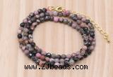 GMN7219 4mm faceted round tiny rhodonite beaded necklace jewelry