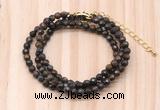 GMN7221 4mm faceted round tiny bronzite beaded necklace jewelry