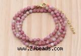 GMN7225 4mm faceted round tiny pink wooden jasper beaded necklace jewelry