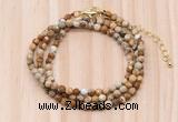 GMN7227 4mm faceted round tiny picture jasper beaded necklace jewelry