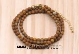 GMN7231 4mm faceted round tiny wooden jasper beaded necklace jewelry