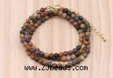 GMN7232 4mm faceted round tiny picasso jasper beaded necklace jewelry