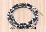 GMN7241 4mm faceted round tiny black & white jasper beaded necklace jewelry