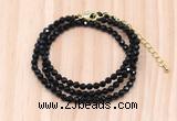 GMN7247 4mm faceted round tiny black spinel beaded necklace jewelry