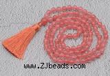 GMN725 Hand-knotted 8mm, 10mm cherry quartz 108 beads mala necklaces with tassel