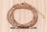 GMN7253 4mm faceted round tiny orange moonstone beaded necklace jewelry