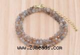 GMN7254 4mm faceted round tiny rainbow moonstone beaded necklace jewelry