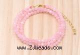 GMN7256 4mm faceted round tiny rose quartz beaded necklace jewelry